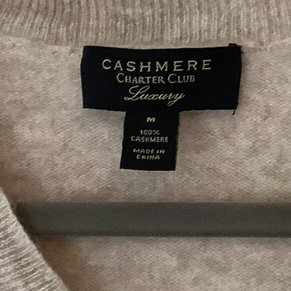 Charter Club cashmere sweater women's medium v-neck mushroom taupe neutral - Picture 3 of 7